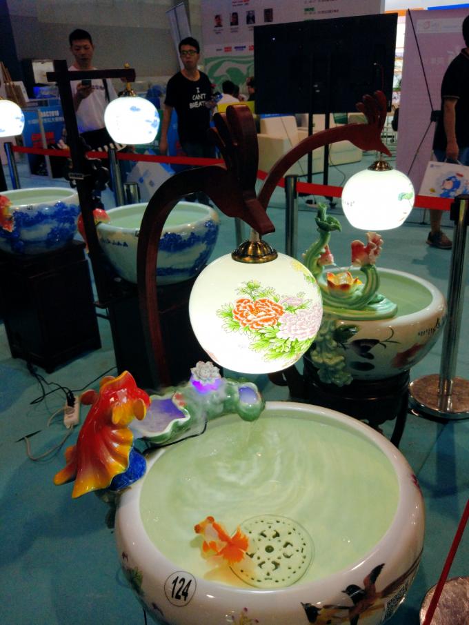 Peony Pattern 520mm Chinese Ceramic Fish Bowl With Lamp 1