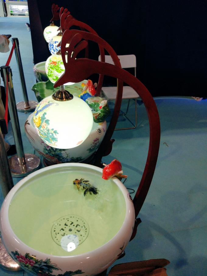 Peony Pattern 520mm Chinese Ceramic Fish Bowl With Lamp 2