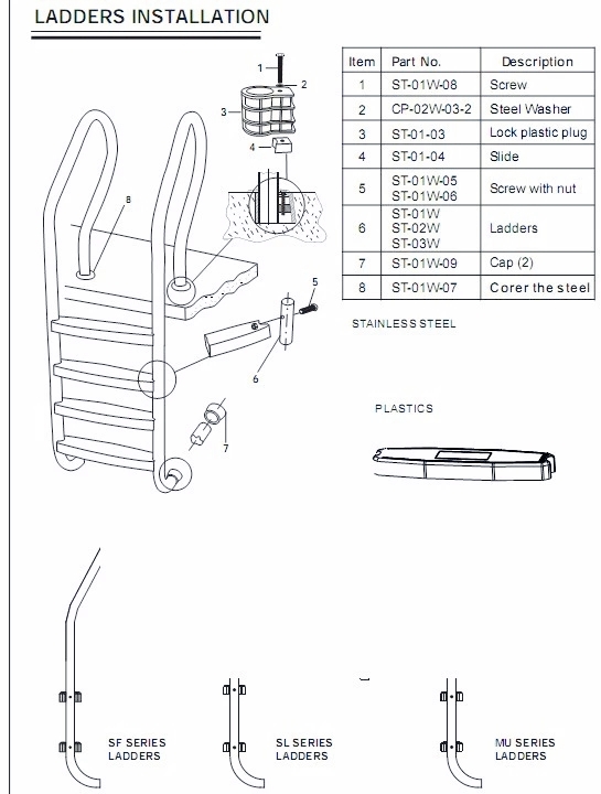 5 Steps 1.35mm FRB Stainless Steel Swimming Pool Ladder 1