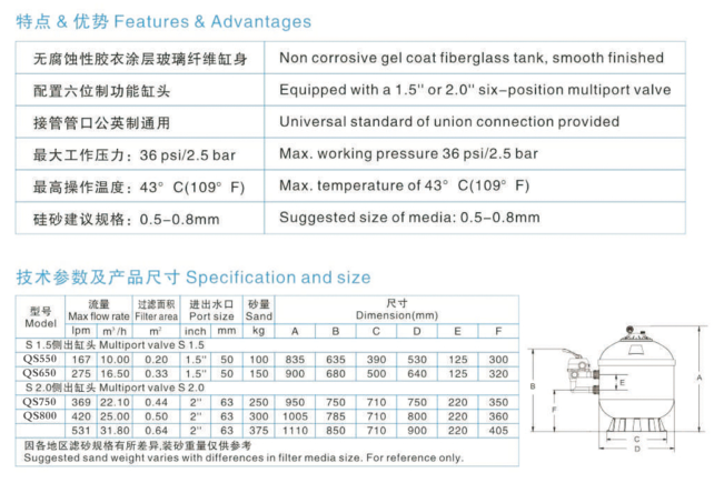 Laminated Fiberglass 530mm Commercial Swimming Pool Sand Filters 2