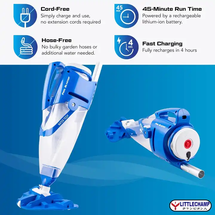 h7ba319e39df748969beaf041f2f5220cc-jpg_720x720q50 POOL BLASTER Centennial Cordless Pool Vacuum w/Pole Set - XL Debris Capacity & Advanced Filtration, Handheld Rechargeable