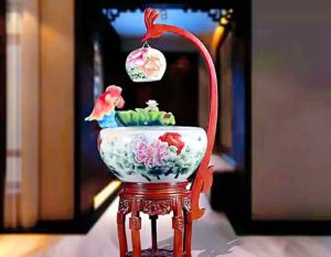 Peony Pattern 520mm Chinese Ceramic Fish Bowl With Lamp